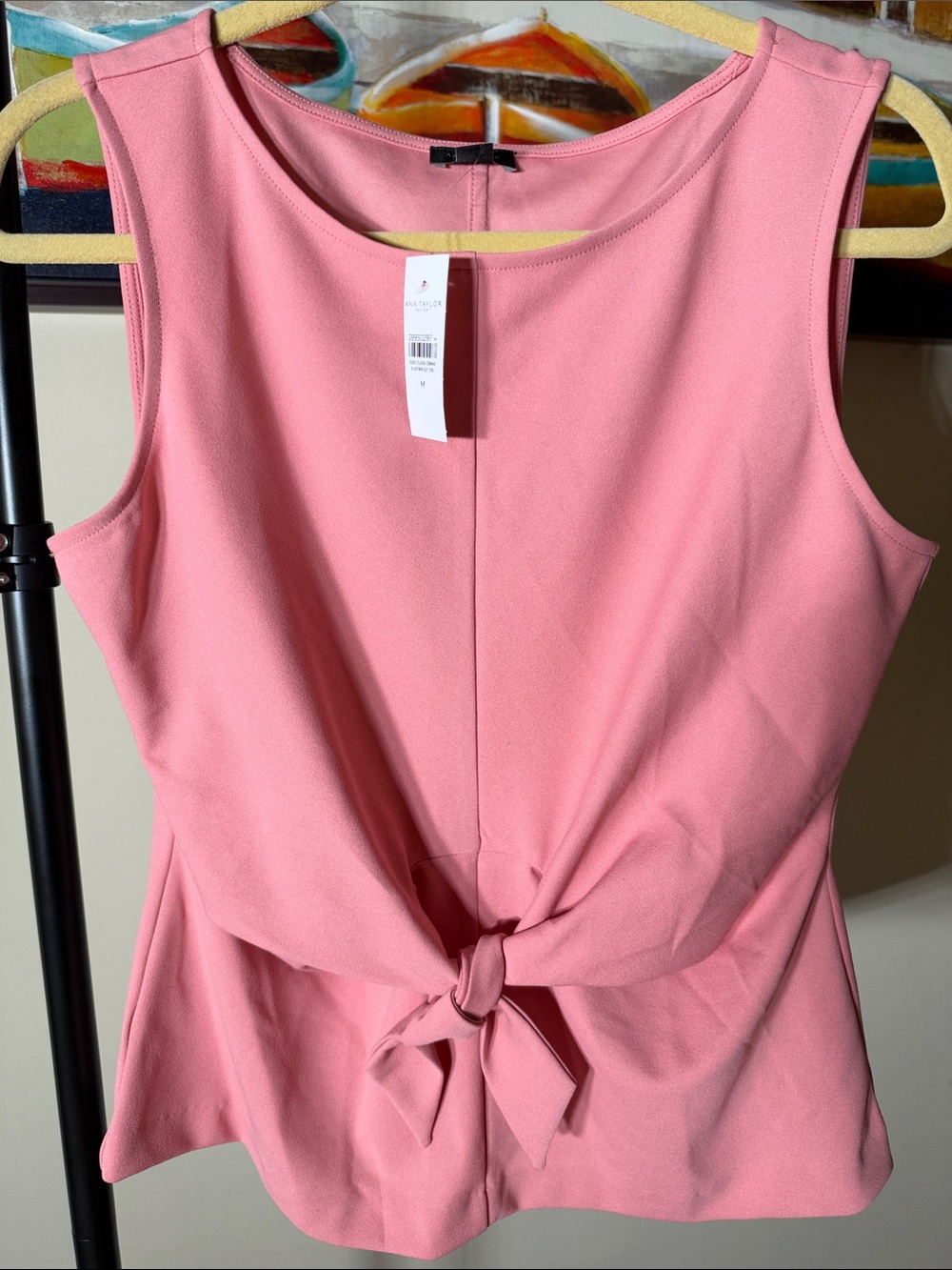 Ann Taylor Rose Pink Tie-Front Sleeveless Blouse